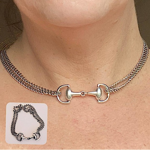 Sterling Silver HorseBit Handmade Necklace Bracelet Matching Chain Link Set - Picture 2 of 13